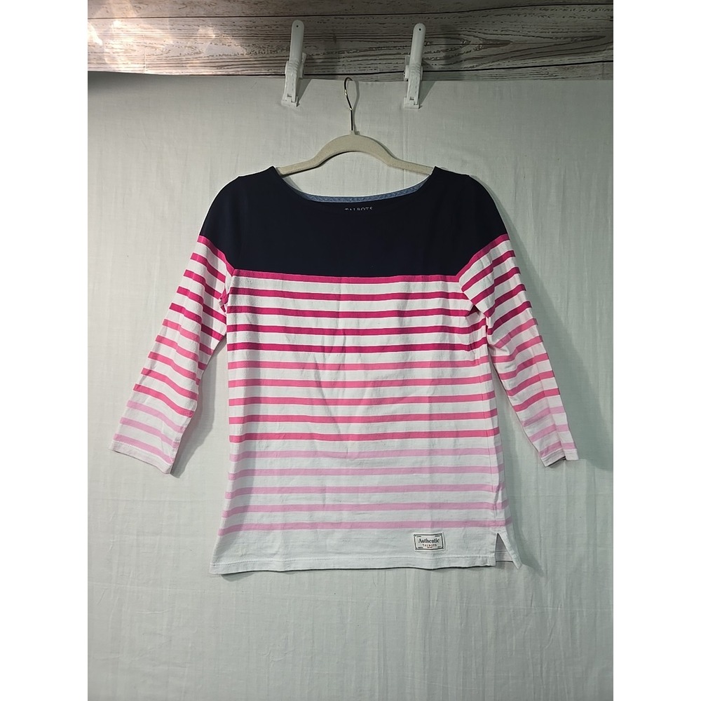 Talbots Women's 3/4 Sleeve Multicolor Striped Top Cotton Gradient Colorblock‎